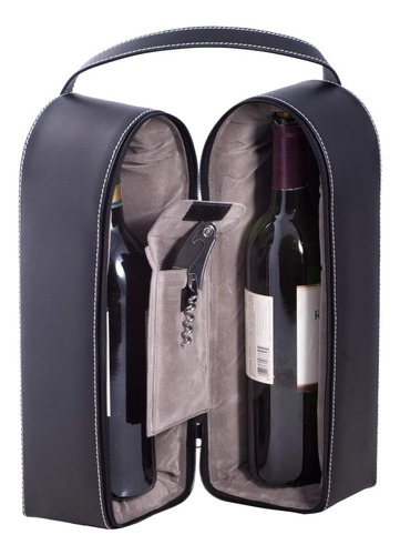 Porta Botellas De Vino De Cuero Juego De Bolsa De Viaje...