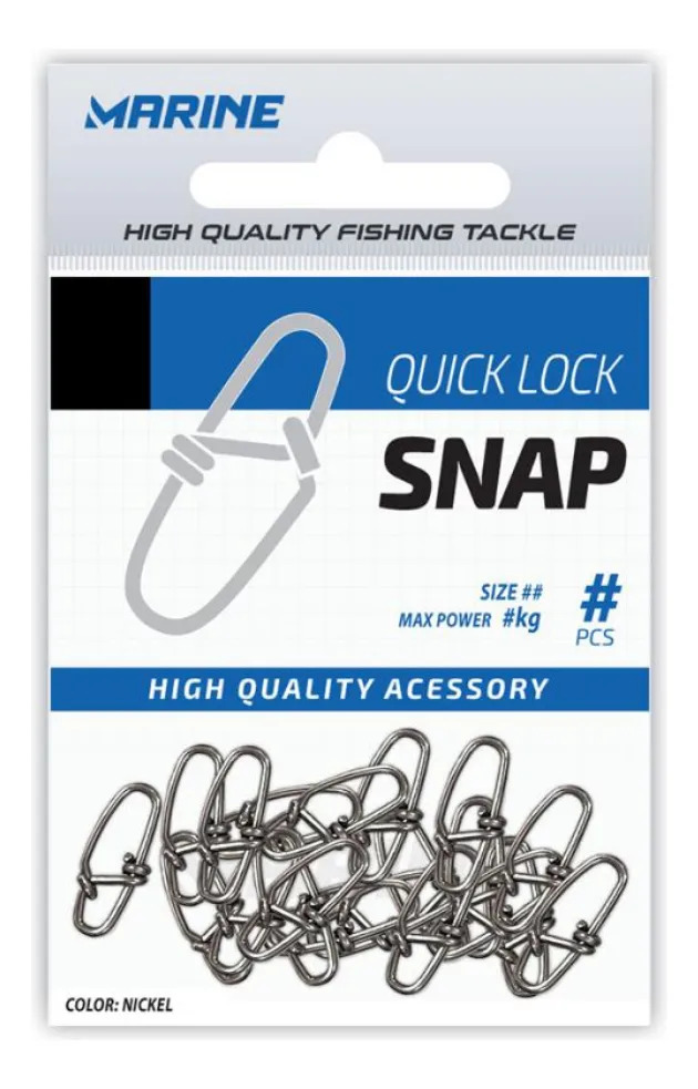 Snap De Pesca Quick Lock N°0 12kg 25lb Cart. 20pçs Marine