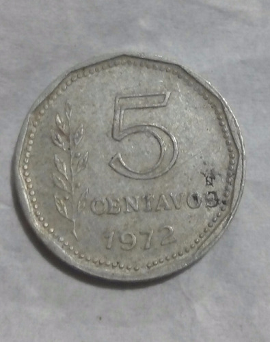 Moneda Argentina 5 Centavos 1972 Año Pesos Ley