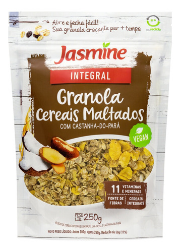Granola Jasmine Integral cereais maltados sem glúten em pouch 250 g