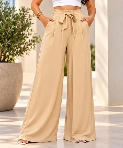 Calça Pantalona Feminina Viscolinho Com Bolsos E Forro