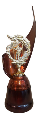 Trofeo Metálico Envolvente Alegoría Base Madera Rugby 32cm