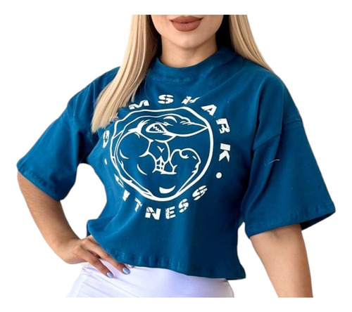 Crop Oversize Gym Shark Fitness Ombliguera Casual Colores