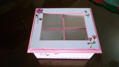 Caja De Té 4 Divisiones Decorada Decoupage Pintada A Mano
