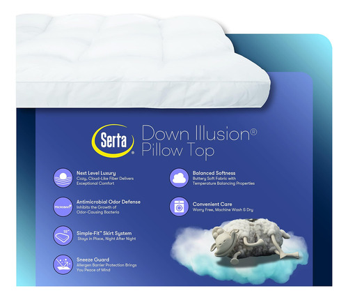 Serta Down Illusion Cubrecolchón Suave, Hipoalergénico, De 2
