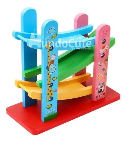 Imagen 4 de 5 de Pista Carros Madera Montessori Juego Niños Didáctico Juguete