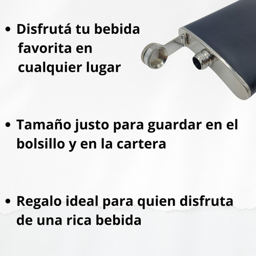 Petaca Acero Inoxidable 6oz - Ecocuero Negro Chapita Grabado Negro Ecocuero - Chapita Para Grabado