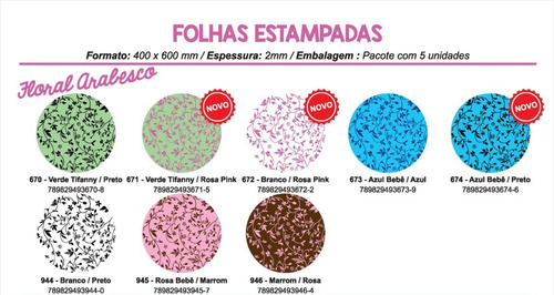 Folha De Eva Estampado Floral Arabesco 40x60cm - 5 Unidades