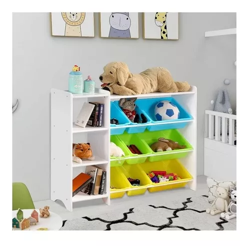 MallBest Estante organizador de almacenamiento de juguetes para niños de 4  niveles, 100% madera maciza, armario de almacenamiento para niños con 9