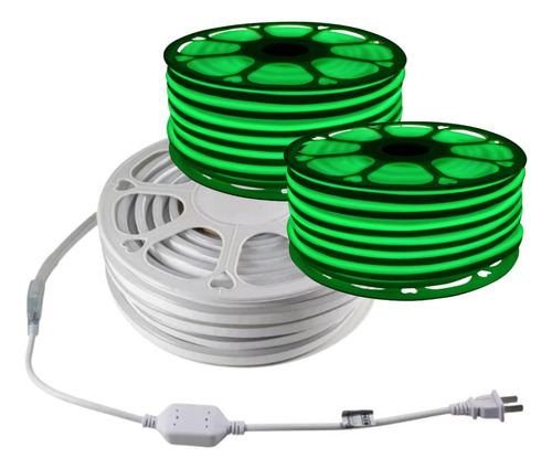 Manguera Led Neon 25m Ip65 110v Verde + Conector X 3pz