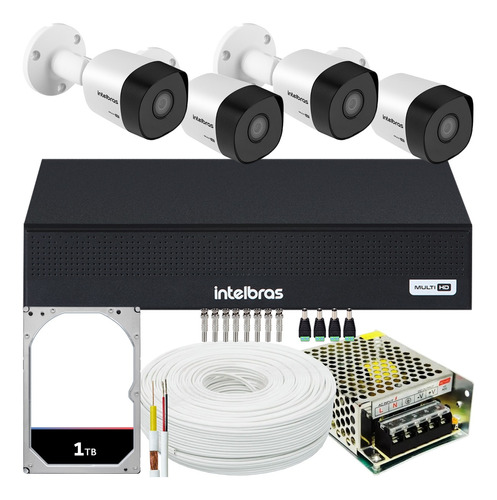 Kit Cftv Intelbras 4 Câmeras Vhd 3130 720p Dvr Mhdx 1008 1tb