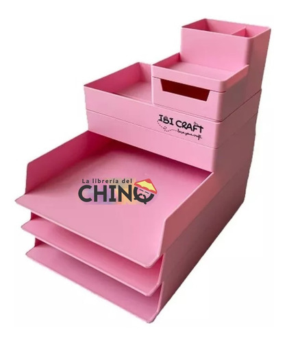 Set Organizador De Escritorio 6 Piezas Apilables Rosa