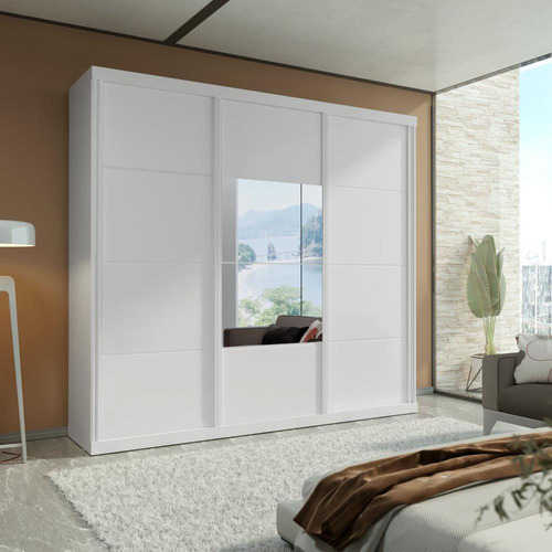 Guarda-roupa Eco 01 Esp 100% Mdf 3 Portas 4 Gav Bom Pastor Cor Branco