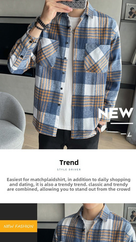 Camisa Casual Con Botones De Manga Larga A Cuadros Para Homb