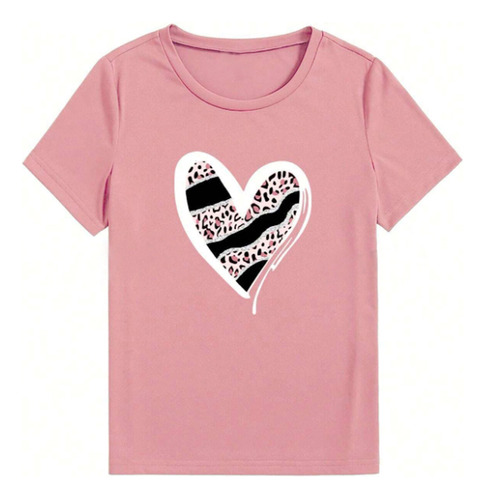 Camiseta Rosa De Manga Corta Para Mujer Con Diseño De Estamp