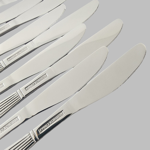 Set X12 Cuchillos De Mesa Acero Inoxidable Mykonos Rayado