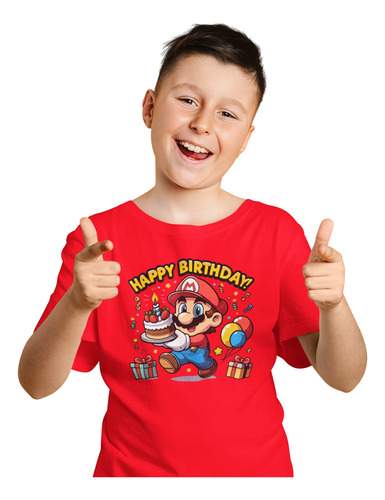 Playera Para Niño Mario Bros Feliz Cumpleaños Varios Colores