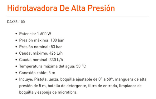 Hidrolavadora 1600w 100 Bar Daewoo Con Autostop + Accesorios
