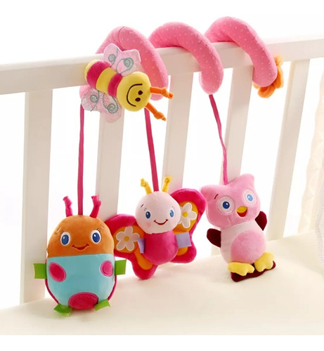 Cunero Peluche Espiral Crujido Sonajero Para Cochecito Bebe Rosa Animales
