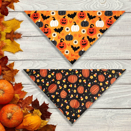 Pañuelo Para Mascotas Multicolor Diseño Halloween Juego 2 Pz
