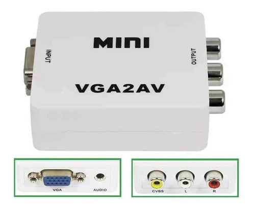 Adaptador Convertidor Vga A Rca Audio Video Tv 1080p 720p