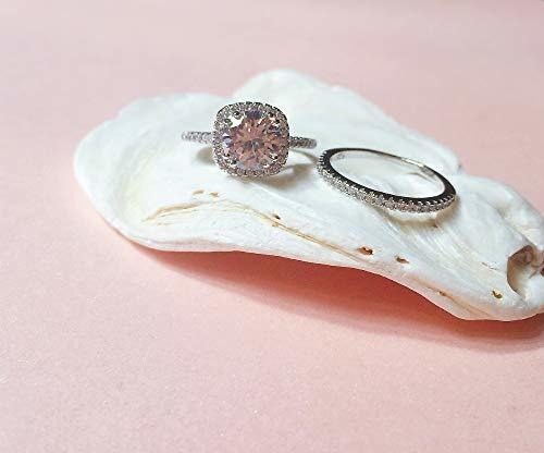 Juego De Anillos De Compromiso Con Halo Redondo Acentuado A