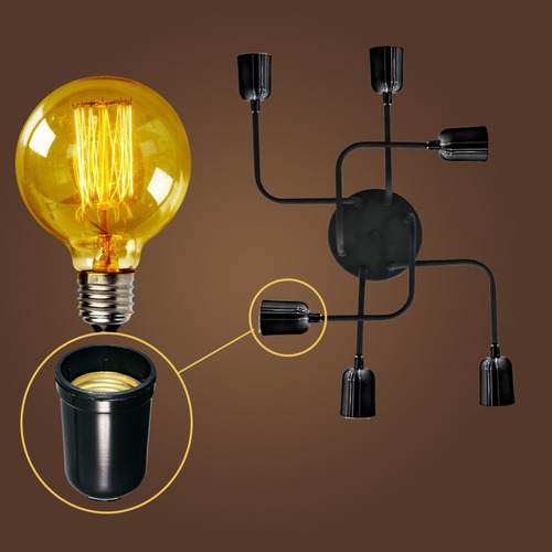 Imagem 2 de 8 de Pendente Sobrepor Retrô Vintage P/ 6 Lampadas Bocal E27