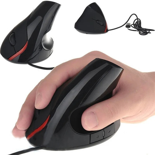 Mouse Vertical Ergonómico Usb 5 Botones Optico Cable - Black