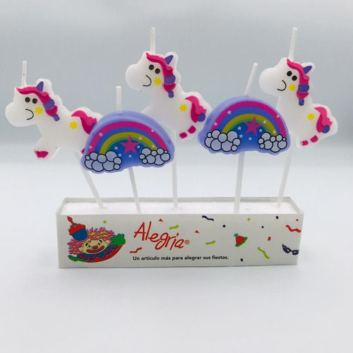 Vela Para Pastel De Unicornio Y Arcoíris 5 Velas