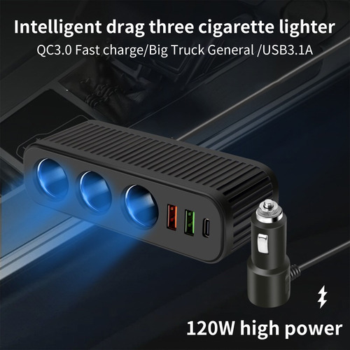 Carregador De Carro Dc Com Um A Três Qc3.0+usb+pd Fast Charg