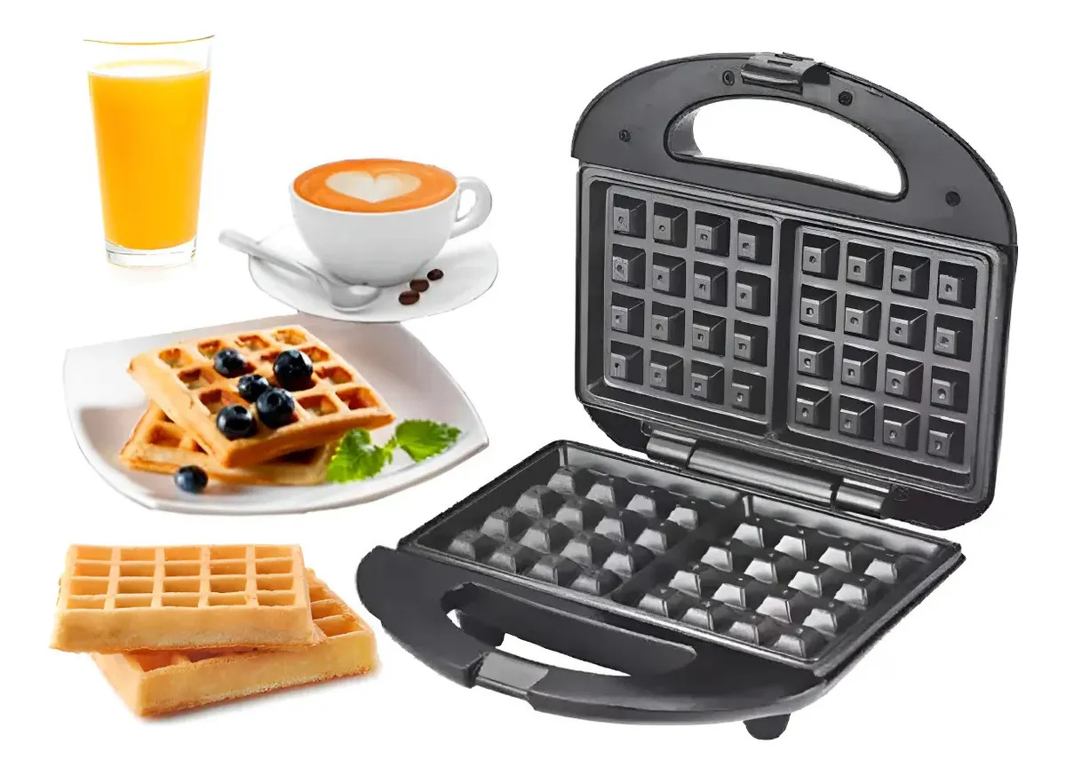 Waflera Electrica Antiadherente Teflon Metalica Wafles Cocin Negro