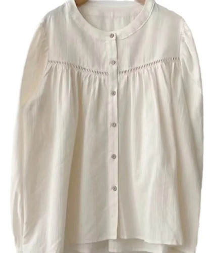 Camisa De Cuello Redondo Con Borde Floral Hueco De Otoño Par
