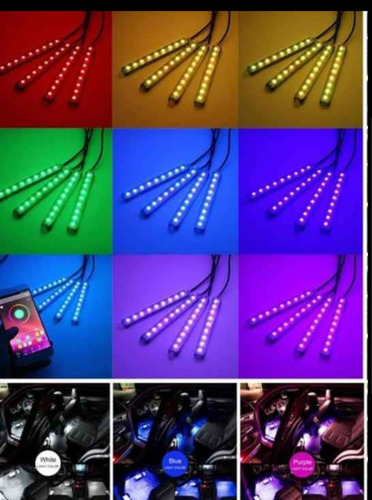 Luces Led Interior Auto Rgb 4 Tiras Led 8 Colores