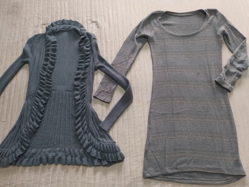 Lote 2 Sweaters D Mujer Largos Col Gris Talle S Dif Modelos