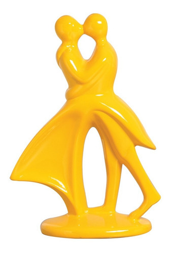 Estatueta Estátua Enfeite Modero Decorativa Casal Noivos Cor Amarelo