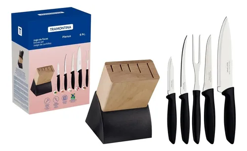 Tramontina jogo de facas plenus com 6 peças em aço inox e suporte...