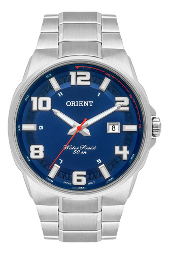 # Relógio Masculino Orient Prata Fundo Azul Mbss1366 D2sx Nf
