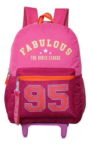 Mochila Escolar Rodinhas Fabulous Girls Feminina Clio Style Cor Rosa Desenho Do Tecido Liso