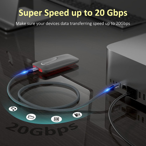 Qces Cable Usb C A Usb C De 10 Pies, Cable Usb-c 3.2 Gen 2,