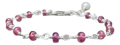 Pulsera De Zafiro Rosa Redonda De 3 Mm Lisa De Plata De Ley