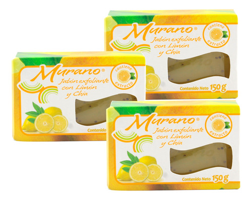 Jabon Murano Exfoliante Limon Con Chia 150g - 3pzs