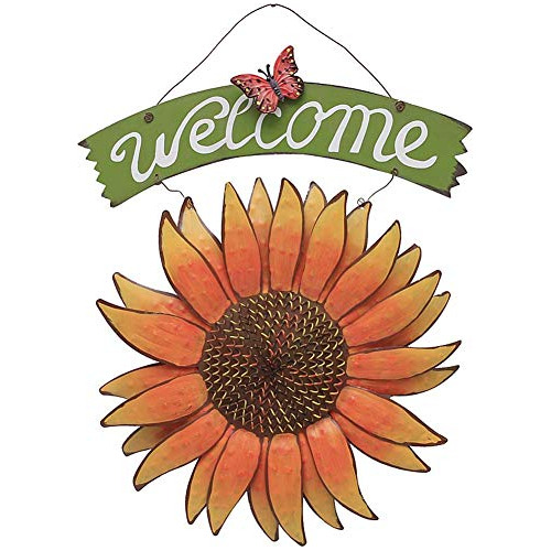 Cartel De Bienvenida De Girasoles Decorativo De Metal V...