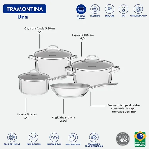 Bateria De Cocina Tramontina Una 4 Pzas Acero Inox Induccion