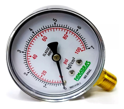 Manometro Glp - 7kgf - 1/4 Npt Latao