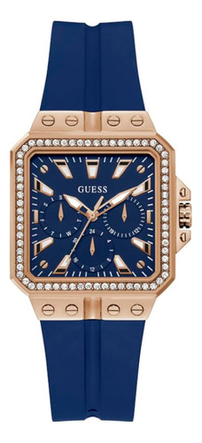 Reloj Guess De 34 Mm Para Mujer-correa Azul Esfera Oro Rosa