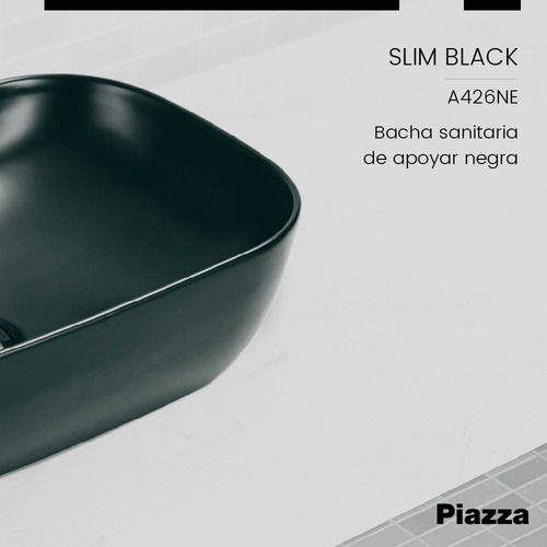 Bacha Para Baño Black Apoyo Piazza A426 Porcelana Negra Acabado Negro Satinado Color Negro