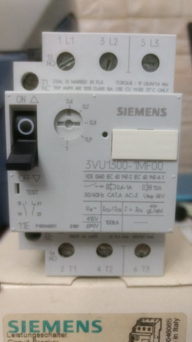 Guardamotor 3vu1300-1mf00 De 0.6-1 Amp