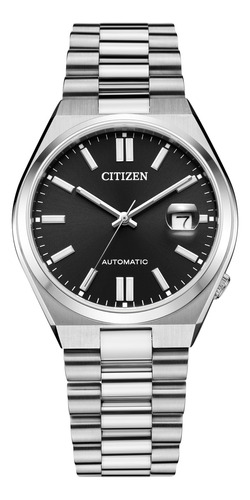 Reloj Citizen Nj015081e Para Hombre Triple Manecilla Acero Malla Plateado Bisel Plateado Fondo Negro