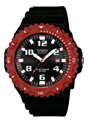 Reloj Casio Mrw-s300h-4bvdf. Solar. Color de la malla Negro Color del bisel Rojo Color del fondo Negro