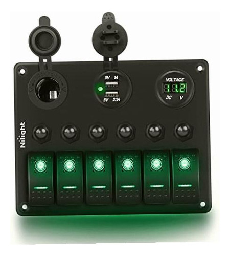 Nilight 90123f 6 Gang On Off Rocker Switch Panel Green Color Verde